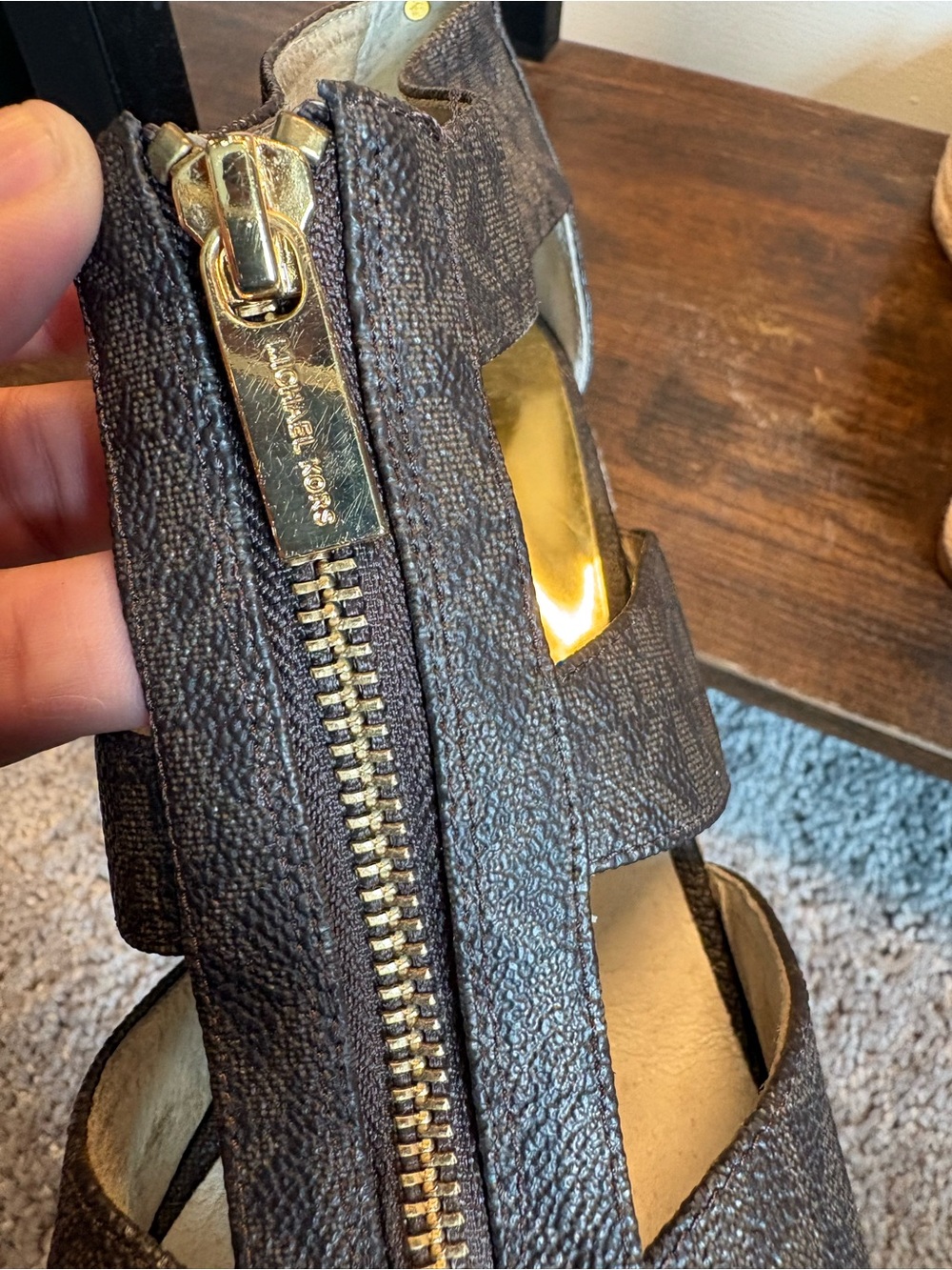 Michael Kors Dark Brown Zipper Espadrille Wedge Sandals - Picture 6 of 8
